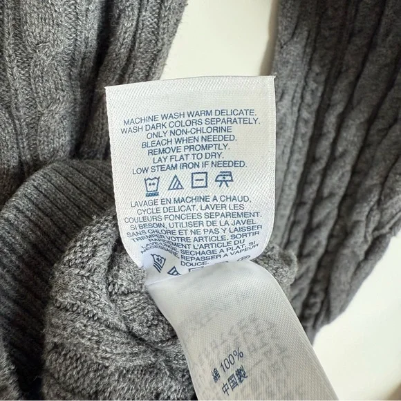 Lands’ End Grey Cable Knit Turtleneck Sweater 100% Cotton Size Medium - Picture 9 of 11